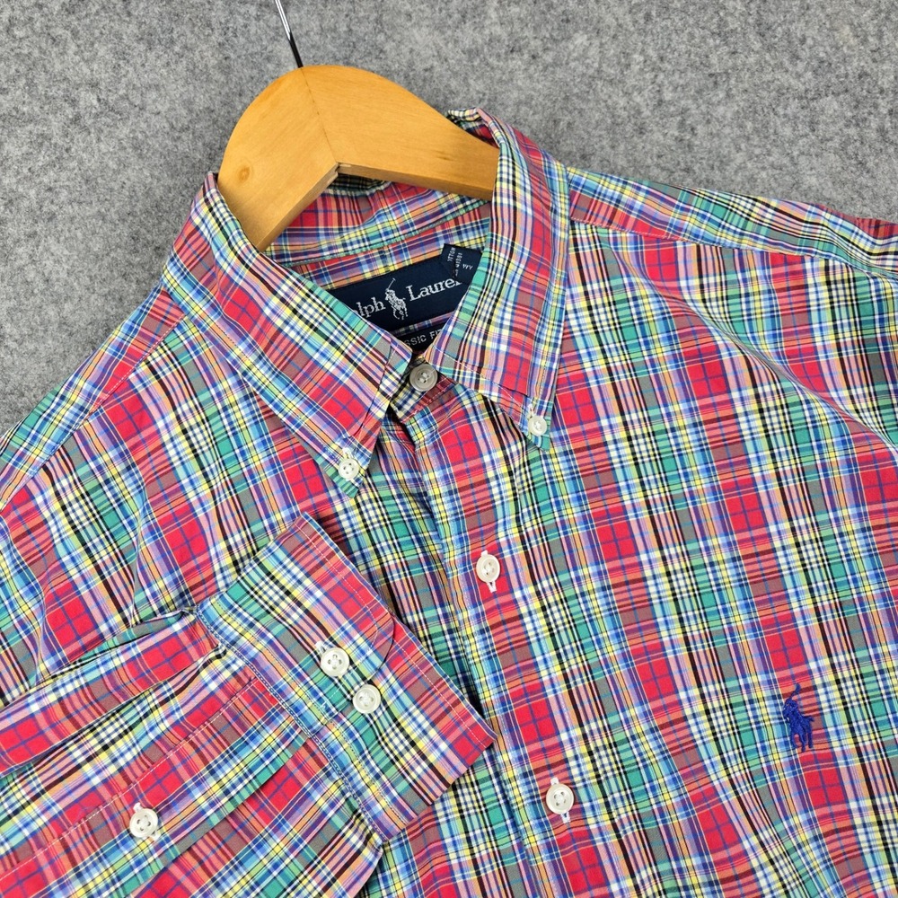 Ralph Lauren Shirt Mens L 16 Multicolor Plaid Button Down Classic Fit Pony Logo